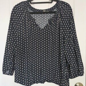 Les Serein Navy Floral Flowy Blouse sz XL Casual Chic
